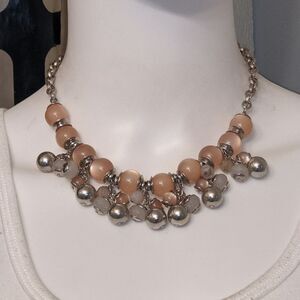 Pink, white & silver statement necklace